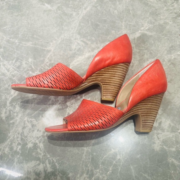 Franco Sarto Artist Collection Selina D’Orsay Block Heels SZ 9 Peach Leather - Picture 3 of 5